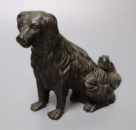 A Victorian bronze dog with spring loaded hinged jaw, H.10.5cm